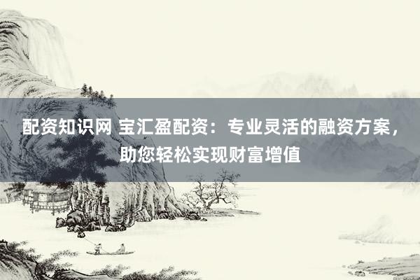 配资知识网 宝汇盈配资：专业灵活的融资方案，助您轻松实现财富增值