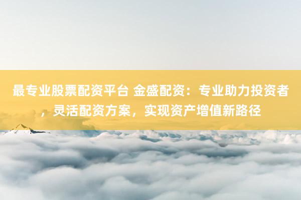 最专业股票配资平台 金盛配资：专业助力投资者，灵活配资方案，实现资产增值新路径