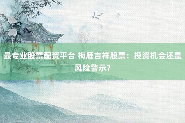 最专业股票配资平台 梅雁吉祥股票：投资机会还是风险警示？