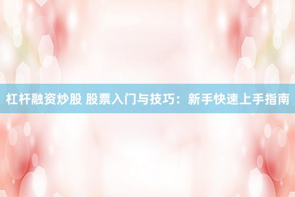 杠杆融资炒股 股票入门与技巧：新手快速上手指南