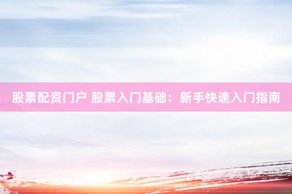 股票配资门户 股票入门基础：新手快速入门指南