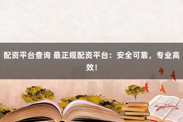 配资平台查询 最正规配资平台：安全可靠，专业高效！