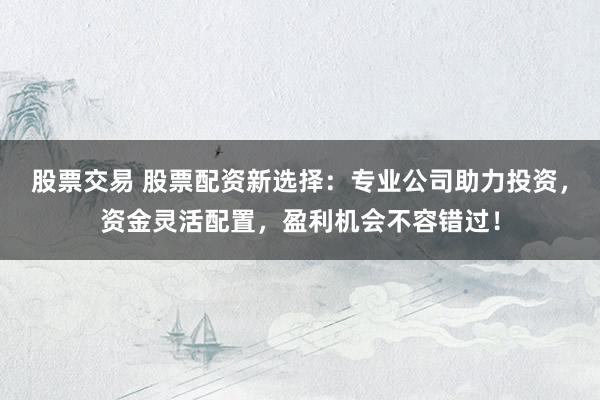 股票交易 股票配资新选择：专业公司助力投资，资金灵活配置，盈利机会不容错过！