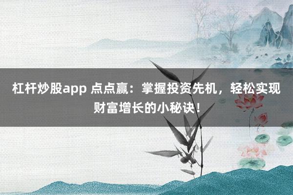 杠杆炒股app 点点赢：掌握投资先机，轻松实现财富增长的小秘诀！