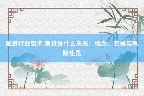 配资行业查询 期货是什么意思：概念、交易与风险速览