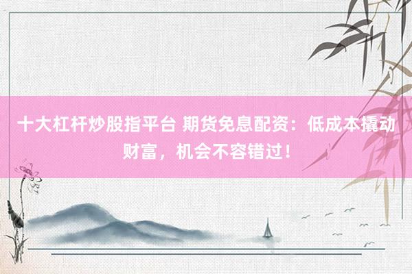 十大杠杆炒股指平台 期货免息配资：低成本撬动财富，机会不容错过！