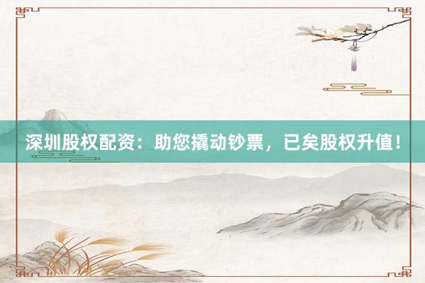深圳股权配资：助您撬动钞票，已矣股权升值！
