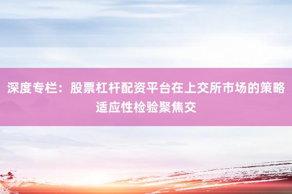 深度专栏：股票杠杆配资平台在上交所市场的策略适应性检验聚焦交
