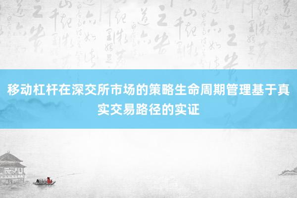 移动杠杆在深交所市场的策略生命周期管理基于真实交易路径的实证