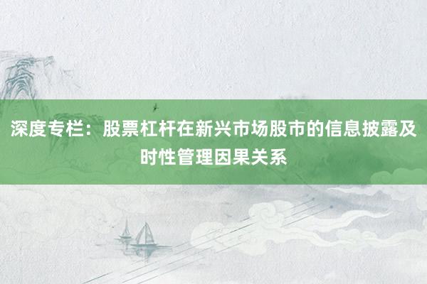 深度专栏：股票杠杆在新兴市场股市的信息披露及时性管理因果关系