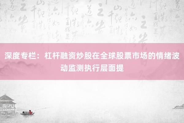 深度专栏：杠杆融资炒股在全球股票市场的情绪波动监测执行层面提