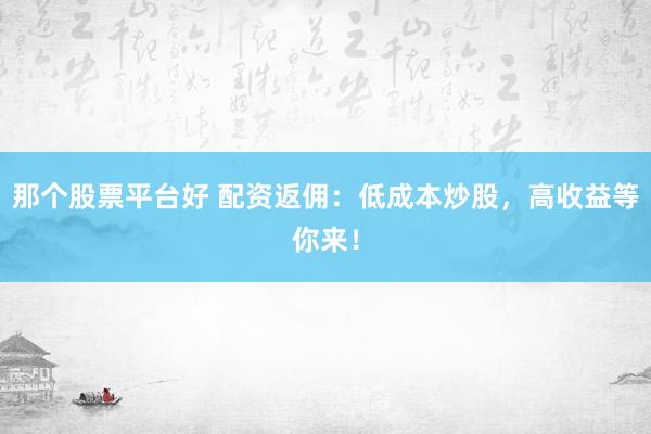 那个股票平台好 配资返佣：低成本炒股，高收益等你来！